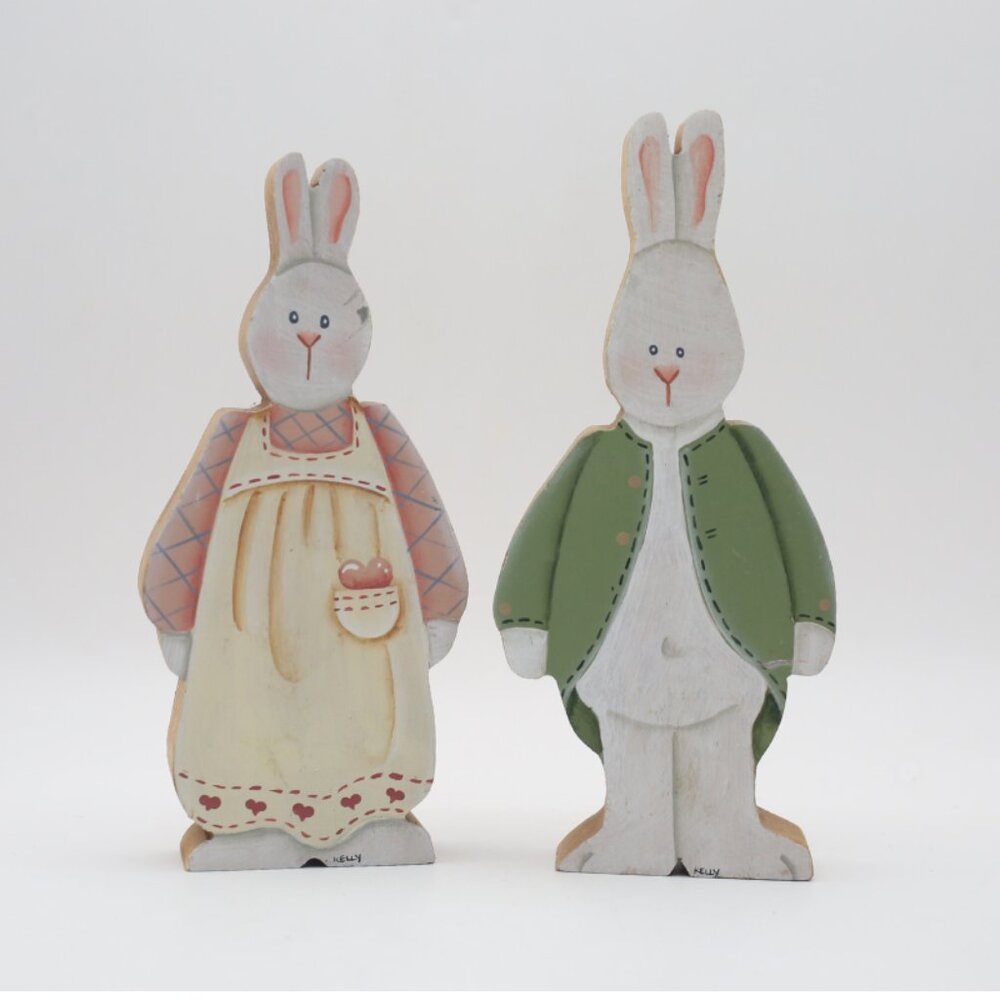 Vintage Handmade Country Mr. and Mrs. Bunny - Easter / Spring Decorations